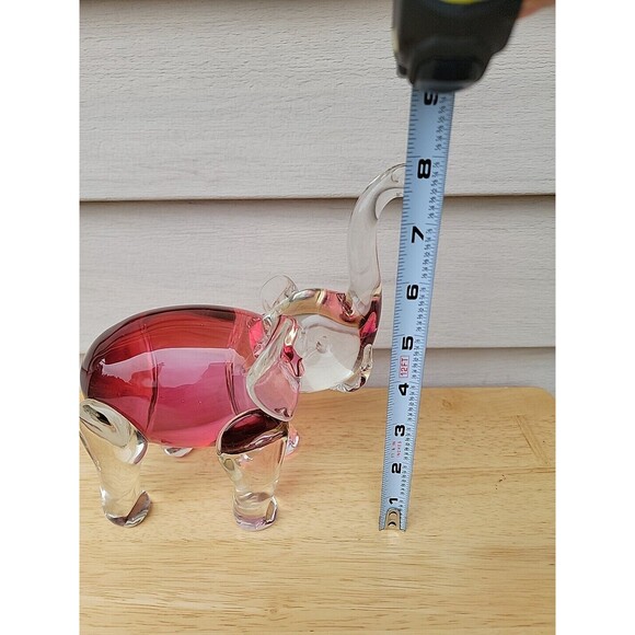 Rossi Glass Handmade Elephant Cranberry Art Glass Trunk Up 8" Tall - Picture 10 of 10